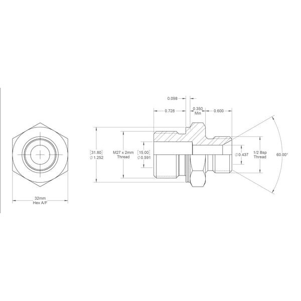 John Deere Screw-in couplingsscrew-in metric x male BSP - VNBM0827X2ISO6149 - Koppeling M/M M27x2 X 1/2 BSP