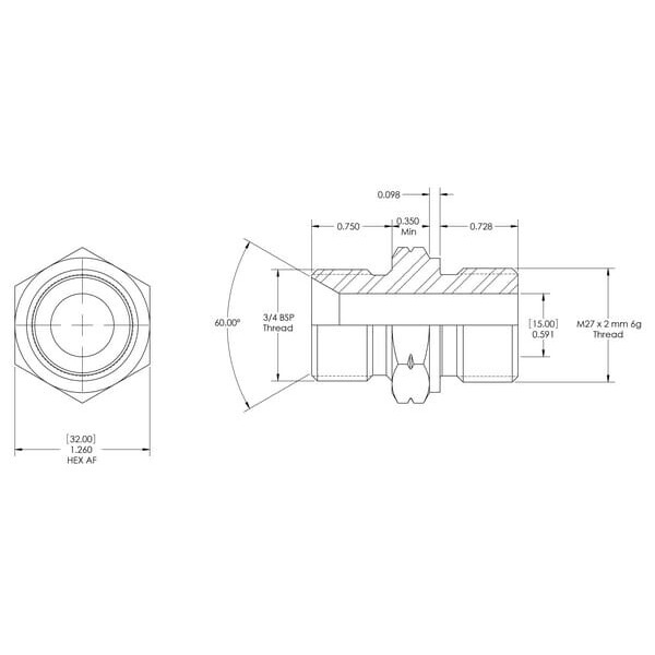 John Deere Screw-in couplingsscrew-in metric x male BSP - VNBM1227X2ISO6149 - Koppeling M/M 3/4 B x M27x2 DIN 6149